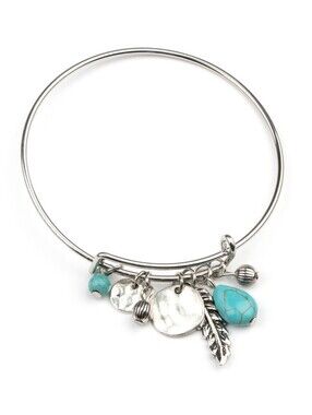 paparazzi Silver-Tone Turquoise Charm Bangle Bracelet